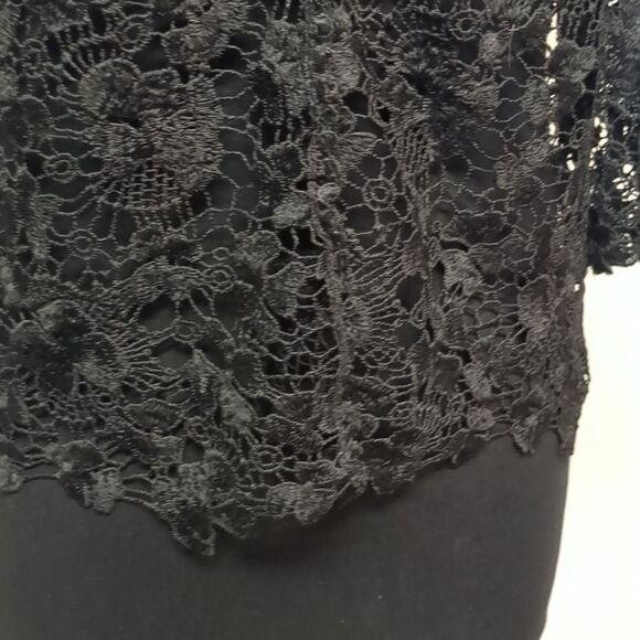 Nina Leonard Black Crochet Floral Lace Jacket, Size S - Picture 4 of 8